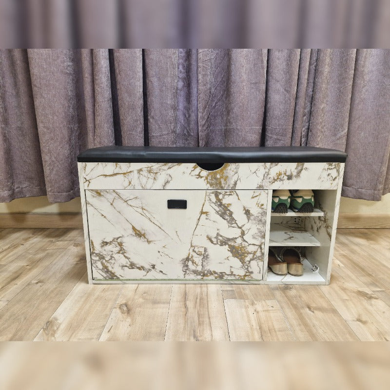 Modern Shoe Rack Bench with Storage Drawer & Cushioned Seat