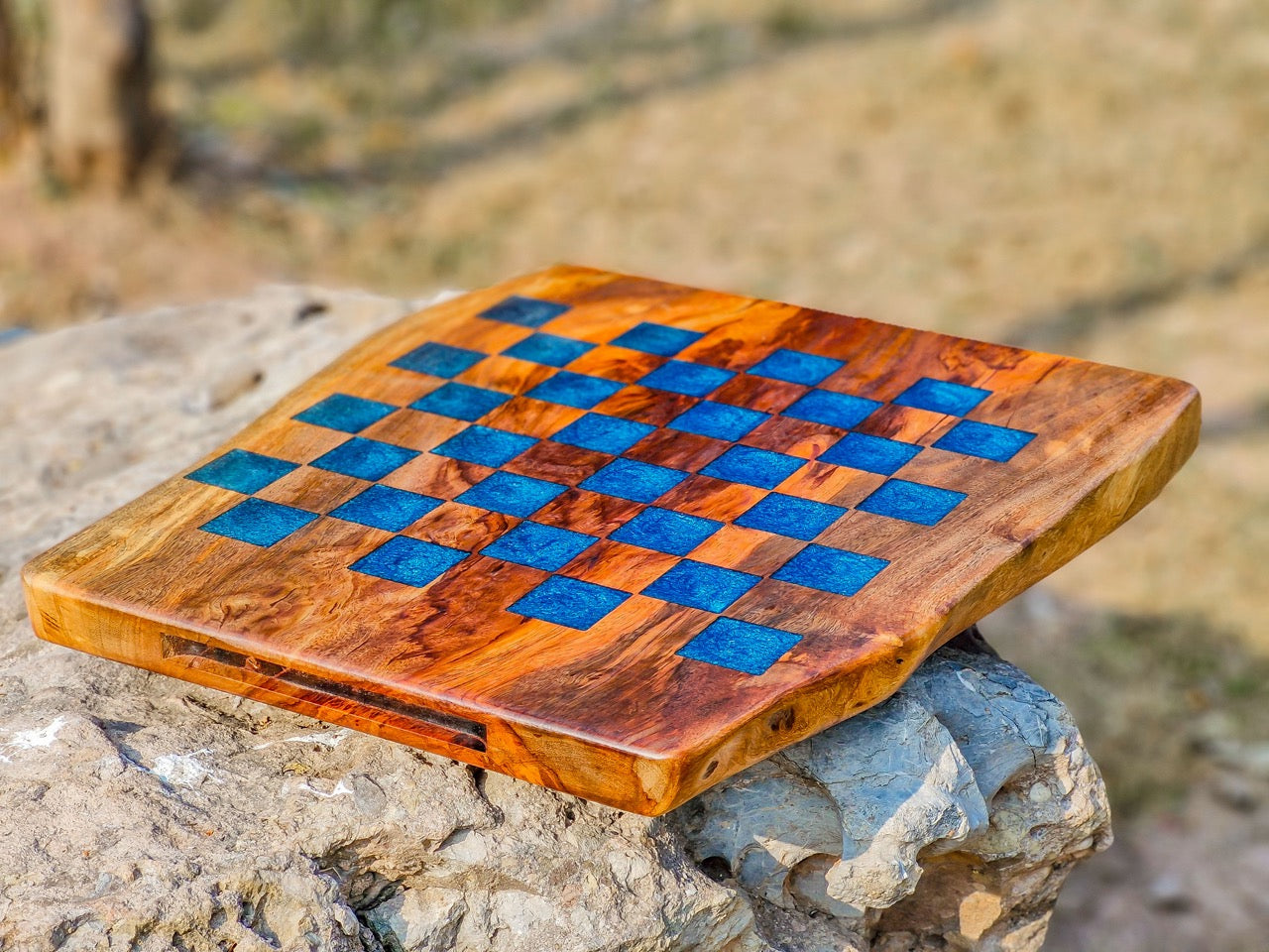 Handcrafted Epoxy-Filled Wooden Chess Board