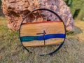 Blue Epoxy Resin Live Edge Wall Clock with Metal Frame