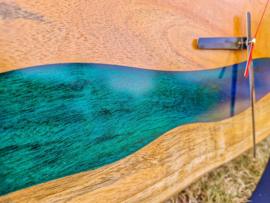 Blue Epoxy Resin Live Edge Wall Clock with Metal Frame