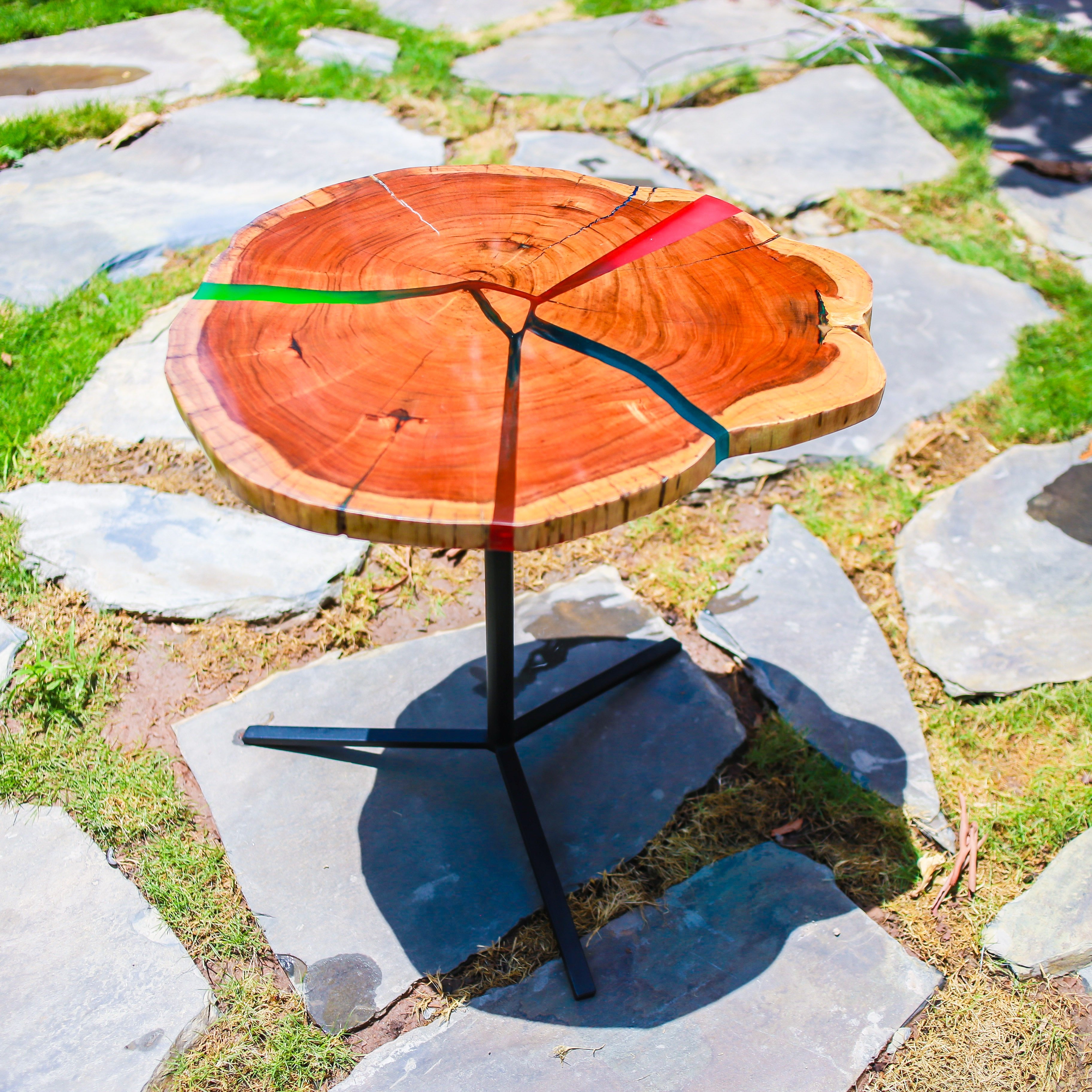Multicolour Live-Edge Epoxy Resin Accent Table
