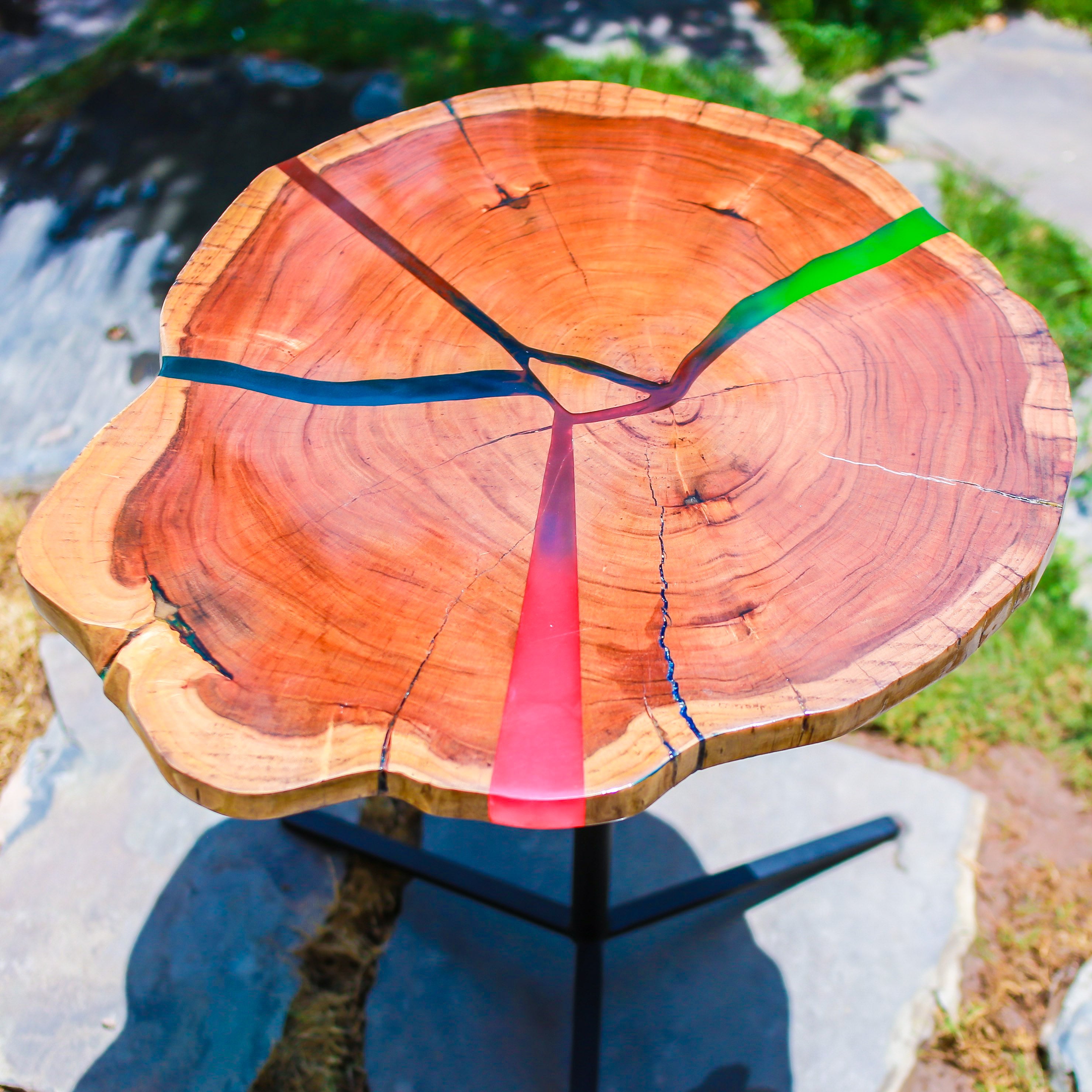 Multicolour Live-Edge Epoxy Resin Accent Table