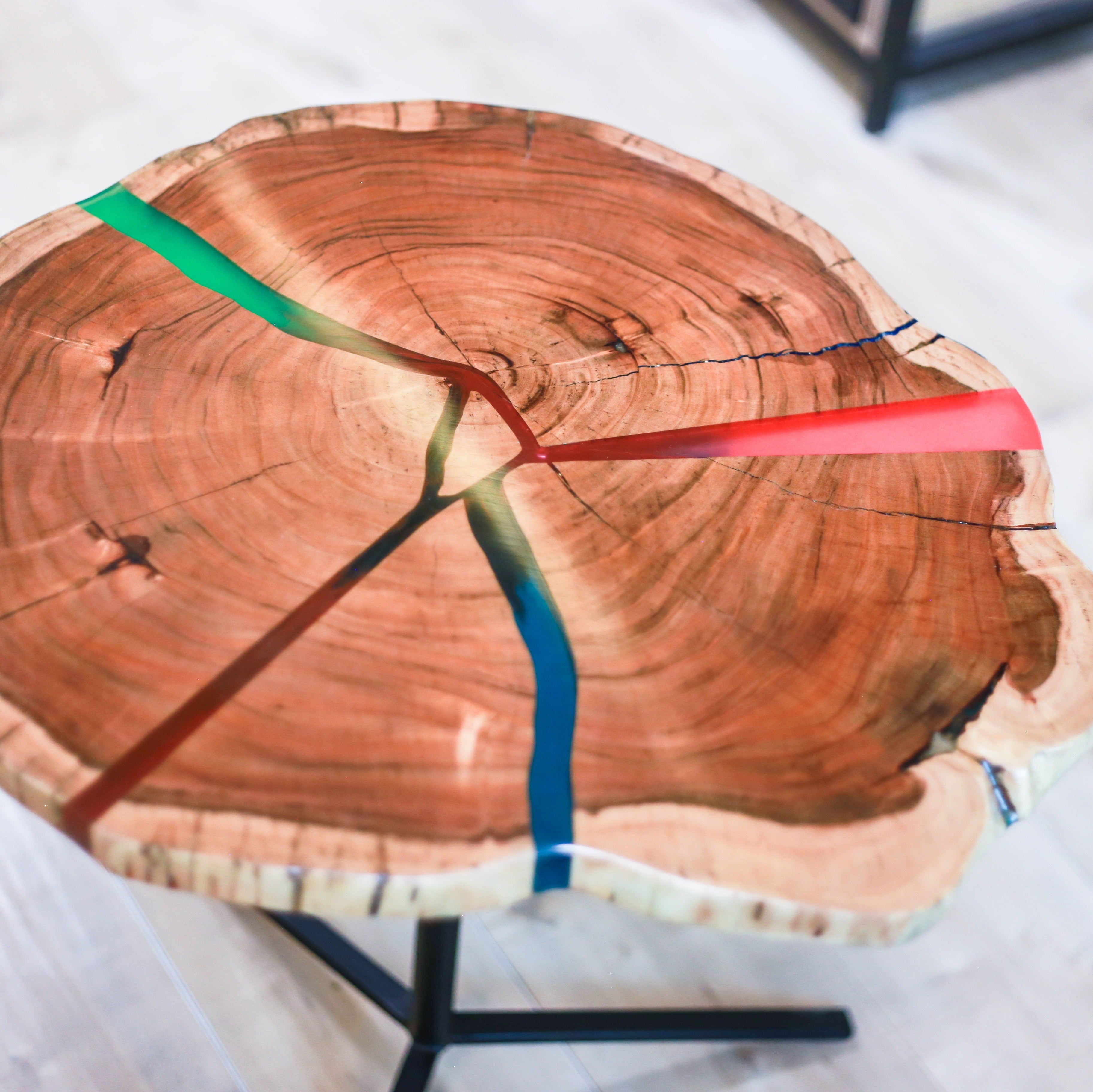 Multicolour Live-Edge Epoxy Resin Accent Table