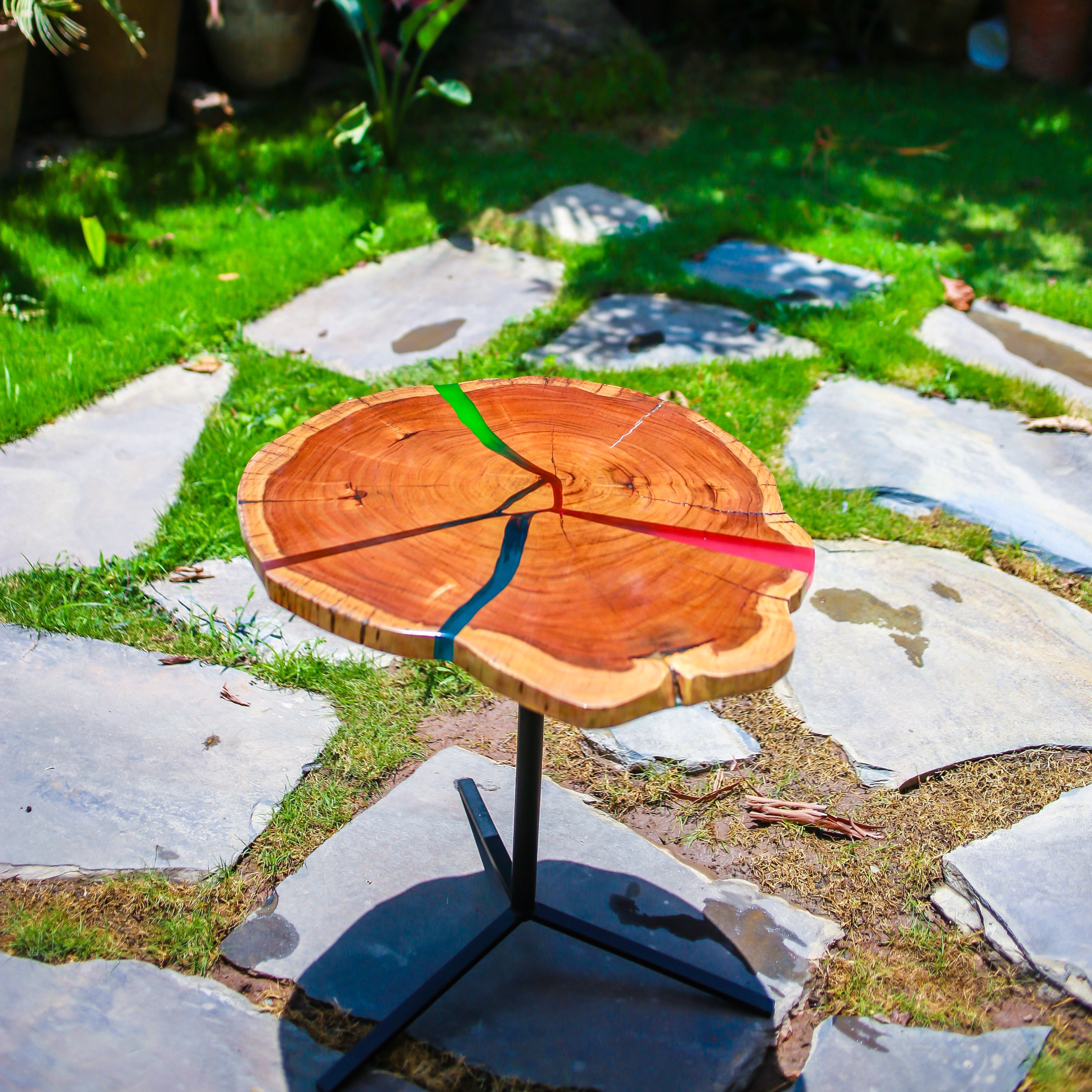 Multicolour Live-Edge Epoxy Resin Accent Table