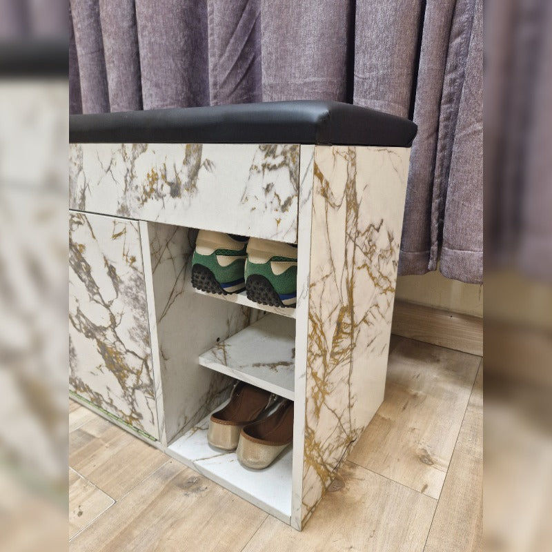 Modern Shoe Rack Bench with Storage Drawer & Cushioned Seat